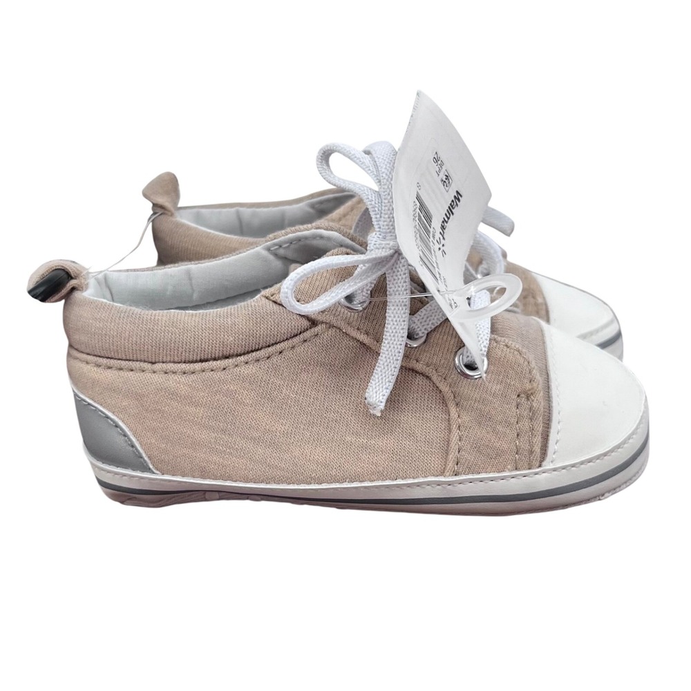 Carter's Child of Mine Sneakers Boys 9-12M Tan Canvas Lace Up Crib Shoes